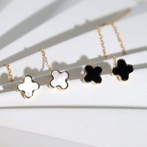 LFH 18k Gold Real Jewelry Trending <b>Long</b> Tassel Drop <b>Earrings</b> 18k Gold <b>Earrings</b> 4 Leaf Clover <b>Earrings</b> - Product Image 2