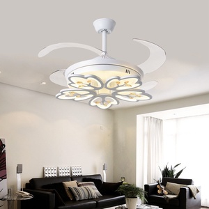 Ventilateurs de plafond LED modernes en fer, haute luminosité, gradation tricolore, moteur CC, 5 pales, fabricant de Zhongshan, lumière de forme spéciale - Product Image 1