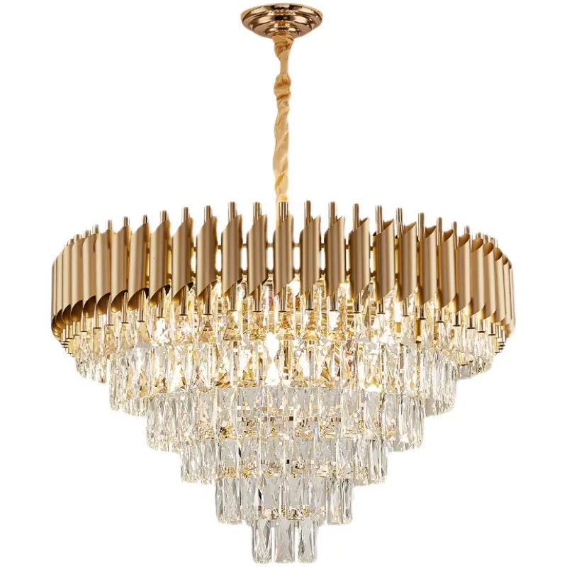 Luminária suspensa redonda dourada de luxo, decorativa moderna k 9 de cristal