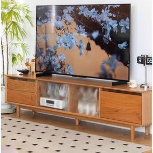 Solid Wood Minimalist Tv Stand Cherry Wood Color Storage Cabinet Living Room Furniture - Product Image 1