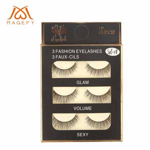 <span class=keywords><strong>Magefy</strong></span> – Faux cils en bande 3D personnalisés avec logo, naturellement fins et courbés, lot de 3 paires, vente en gros - Product Image 1