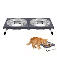 Gamelles surélevées pliables en métal léger et durable pour chats, forme carrée, avec deux bols en acier inoxydable anti-vomissement
