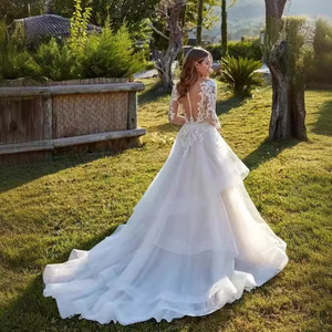 Wedding Dress High Waist Ball Gown Sweetheart Neckline Long Sleeve <b>Lace</b> Vintage Bridal Gown <b>White</b> Polyester Fiber - Product Image 2