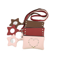 Nouvelle pochette à monnaie en PU, sac de rangement portable pour écouteurs, étui à cartes zippé avec sangle de cou, accessoires de bijouterie avec miroir de maquillage