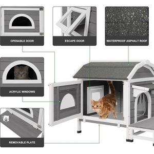 Refugio moderno de madera para gatos al aire libre con techo resistente a la intemperie Puertas de escape Pisos extraíbles Balcón grande-Casa para gatos al aire libre Gatos Perros - Product Image 3