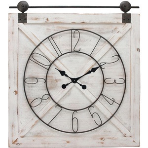 Farmhouse Mộc Mạc Lớn Đau Khổ Gỗ Whitewash Lớn Trang Trí Nội Thất Đồng Hồ Treo Tường Vuông Độc Đáo Màu Trắng Bán Chạy - Product Image 1