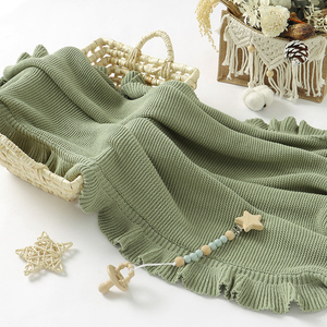 Couverture en coton Mimixiong OEKO <span class=keywords><strong>Tex</strong></span> de qualité supérieure, à volants, pour nouveau-né, bébé, crochet, jacquard, tricotée - Product Image 2
