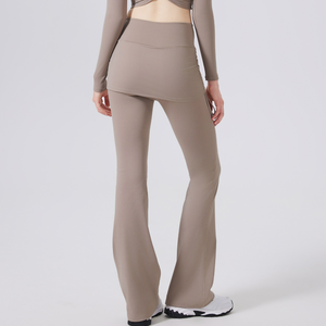 Wholesale Women's 2-in-1 Flare Yoga Pants with Ruched <b>Skirt</b> Overlay High Waist Tummy Control Leggings Breathable Sports Leggings - Product Image 2