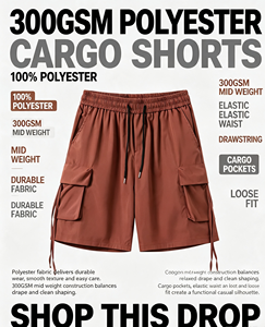 Unisex knielange cargoshorts 100% polyester, gestructureerd, ademend, robuust, canvas-stijl, outdoor casual broek - Product Image 2