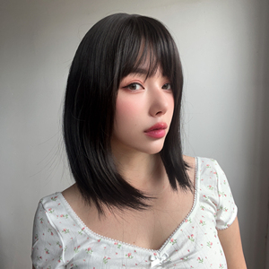 2025 mới thời trang tóc giả nữ Qi liu hai tóc thẳng màu đen nhiệt độ cao lụa Mũ sm7608 - Product Image 5