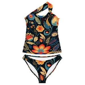 Image personnalisée Personnalisable Une Épaule Deux Pièces Maillot De Bain Respirant Maillot De Bain Taille Haute Bas Grandes Tailles XL Options Personnalisées Numériques - Product Image 3