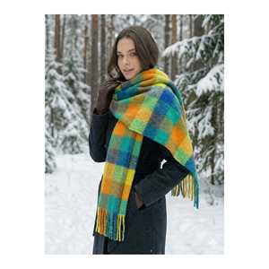 ผ้าพันคอไหมพรมถักนุ่มฟูหลากสี น้ำเงิน เขียว เหลือง ส้ม ลายตาราง พร้อมพู่ห้อย ลายพิมพ์แคชเมียร์ ลายสก็อต - Product Image 3