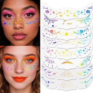 Parches de Maquillaje <span class=keywords><strong>con</strong></span> Purpurina para Halloween, <span class=keywords><strong>Tatuajes</strong></span> Faciales de Pecas Holográficas Multichrome, Resistentes al Agua, para <span class=keywords><strong>Mujeres</strong></span> y Niños - Product Image 3
