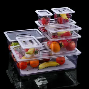 Sartén de plástico transparente para preparar comida en frío, recipiente de plástico, plástico, para mesas de preparación