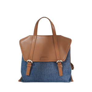Denim Leather <b>Backpack</b> Women Soft Handle Buckle Closure Casual Square Shape Water Resistant Daily Use All Seasons - Product Image 2
