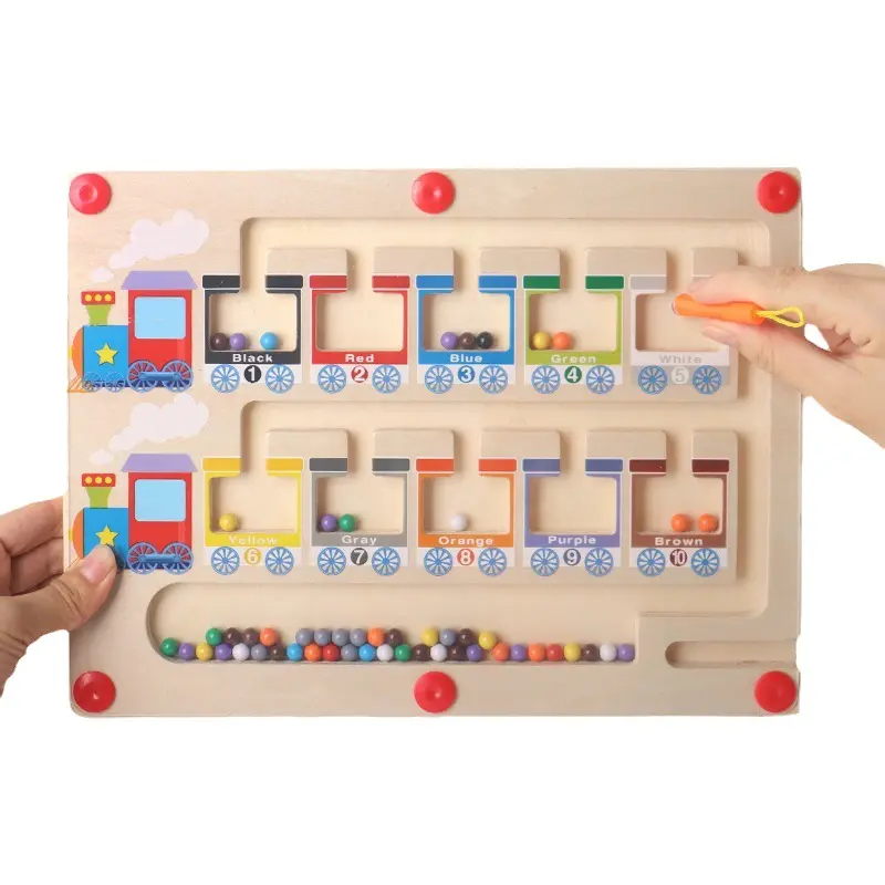 2024 Wooden Train Theme Magnetic Color And Number Maze Board Counting Game Train Color Calculation Board Teaching Aids Toy