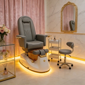 Luxury Grey <b>Pedicure</b> Chair with Wooden Foot Tub, Salon Nail Chair <b>Set</b> with Stool & Cart - Product Image 3