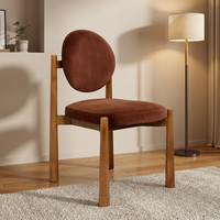 Chaise de salle à manger contemporaine en bois massif de qualité commerciale, faite à la main, avec dossier rembourré en velours, chaise de salon pour hôtel et restaurant, tube métallique