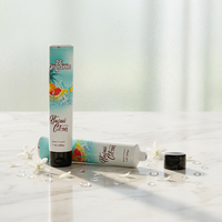Tubo Exprimible de LDPE Bicolor Cian Blanco, Tubo Suave con Impresión a Todo Color de Frutas Tropicales Personalizado, Tapa de Rosca, para Cosméticos y Aceites Esenciales