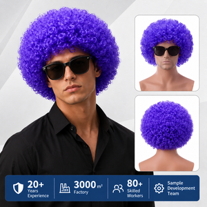 Peluca Afro Rizada Morada Personalizada, Ajustable, Resistente a Altas Temperaturas, para Disfraces, Fiestas, <span class=keywords><strong>Carnaval</strong></span>, Halloween, Cosplay, Peluca Sintética Directo de Fábrica - Product Image 1