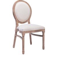 Chaise de salle à manger Louis traditionnelle en bois massif, empilable et extensible, finition chaux antique, avec revêtement en lin, pour événements et mariages