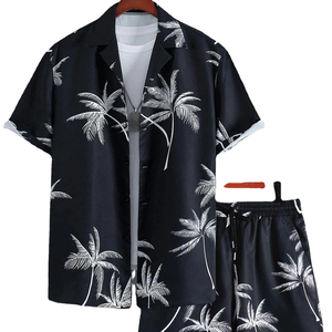 Grande taille vêtements hommes chemises été vacances station hawaïenne hommes cardigan imprimé short décontracté chemise de plage deux pièces homme ensembles - Product Image 1