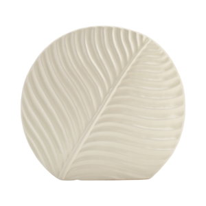 Vaso in ceramica rotondo testurizzato con disegno a foglia per decorazioni per la casa - Product Image 1