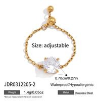 Anlaufgeschützter Schmuck: Verstellbarer Schiebering in Birnen-, Herz- und Quadratform, 18K vergoldeter Edelstahl mit bunten weißen Zirkonia-Ringen für Partys