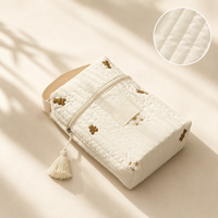 Sac à langer matelassé brodé style coréen écologique avec logo personnalisé, pochette organisatrice suspendue pour poussette, fermeture éclair, rembourrage doux
