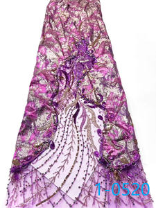 Tissu en dentelle diamantée à succès, vente en gros d'usine, prix abordable, nouvelle tendance, tissu en dentelle brodé floral avec perles pour robes féminines - Product Image 3