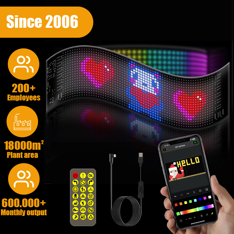App-Controlled Programmable Flexible LED Display IP65 Waterproof 2-Year Warranty Scrolling LED Matrix Pixel Screen Panel Light