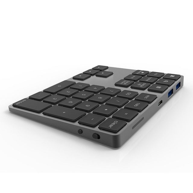 New Slim Ultra Thin 34-Key BT Compatible Scissor Switch Ergonomic Aluminum Wireless Numeric Keypad USB-C Hub Ambidextrous Design