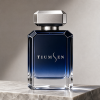 Fabricant de flacons de parfum avec logo personnalisé, flacon de parfum rectangulaire en verre facetté avec bouchon argenté, ODM pour marque de parfum