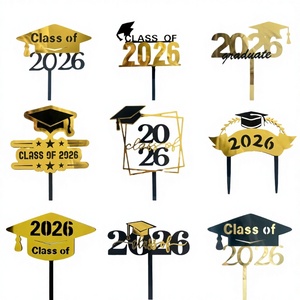 อุปกรณ์ตกแต่งเค้กธีมครบรอบสำเร็จการศึกษาปี 2026 สไตล์อินสตาแกรมข้ามพรมแดน หมวกปริญญา ดาวห้าแฉก รวงข้าว พร้อมอวยพรความสุข - Product Image 3