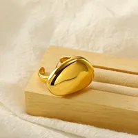 Glänzender Breiter Doppelschichtiger Offener Statement-Ring, Edelstahl Minimalistischer Vergoldeter Mode-Bandring für Tägliches Tragen