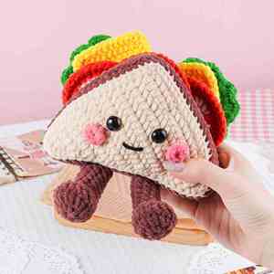 Handmade Crochet Food Plush Toys Cute Cake Coffee Sandwich Stuffed Dolls with Smiling Face for Kids Gift - Product Image 2