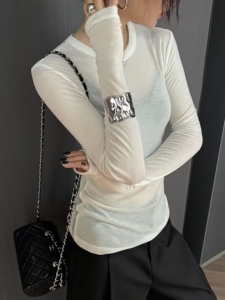 Maglietta a <span class=keywords><strong>Maniche</strong></span> <span class=keywords><strong>Lunghe</strong></span> da Donna 2026 con Collo Rotondo, Alta Elasticità, Tessuto Trasparente, Cucitura Posteriore, Vestibilità Aderente, Singolo Strato - Product Image 3