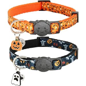 Confezione da 2 pezzi con colletto di Halloween Design con zucca e fascino fantasma arancione e nero per la sicurezza degli animali domestici - Product Image 1