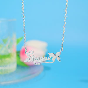 个性化不锈钢个人定制爱心名字项链女士时尚蝴蝶名字吊坠DIY周年礼物 - Product Image 2