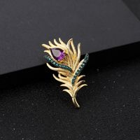 Broche Plumes en Cristal d'Améthyste Naturelle TIANSHE, Bijou Haut de Gamme en Argent Pur S925, Corsage pour Robe de Soirée