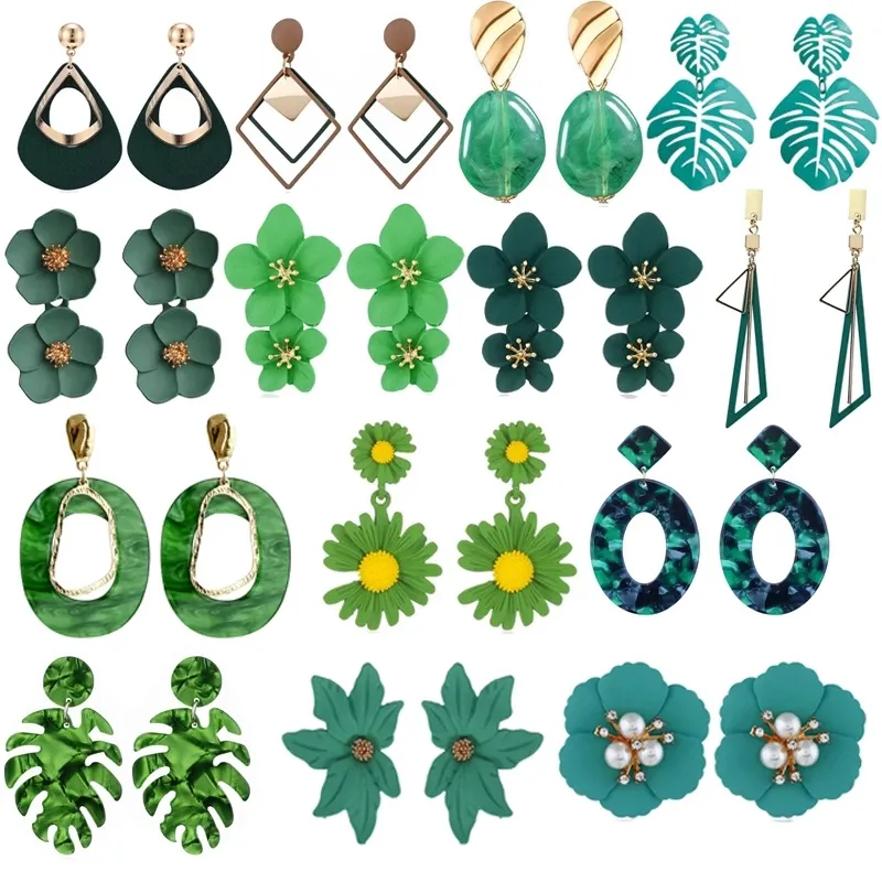 Boucles d'oreilles coréennes en bois acrylique géométrique vert, boucles d'oreilles rondes et ovales simples pour femmes, bijoux de fête d'été pour fille