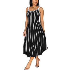 Vestido Midi Gótico de Fiesta con Cuello Halter a Rayas, Estilo Vintage, Sexy y Dulce para Mujer, Impresión Digital, Transpirable, Ecológico, Cintura Natural - Product Image 1