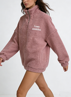 Sweat-shirt Sherpa surdimensionné pour femme, personnalisé avec logo brodé de haute qualité, fermeture éclair 1/4