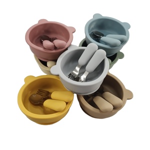 Wholesale Toddler Dinnerware <b>Set</b> Silicone Kids Bowl Spoon <b>Microwave</b> Safe Child Friendly Durable Cartoon Design - Product Image 6