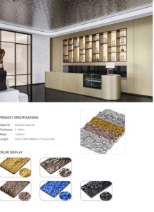 Panel de Pared de Bambú Laminado con Textura de Ondas Grandes Plateadas, Coextruido con Carbón Vegetal, 8 mm de Grosor, para Paredes y Techos de Recepción - Product Image 3