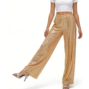Pantalon large à sequins multicolores pour femme - Taille élastique, pantalon de soirée tendance - Product Image 1