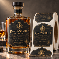 Étiquettes personnalisées pour bouteilles de whisky et spiritueux, autocollants adhésifs noirs effet doux au toucher avec dorure à chaud en relief pour l'emballage de spiritueux