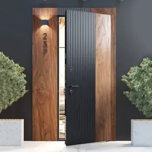 Germany modern exterior door security steel door stainless steel luxury stickers wood grain anti-theft smart lock door