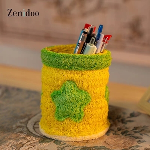 Portaplumas Redondo de Luffa Natural Zenidoo al por Mayor, Contenedor de 10*10*11cm, Caja Decorativa para Escritorio - Product Image 6