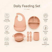 Ensemble d'alimentation pour bébé en silicone en gros avec assiette et bol à ventouse aux couleurs pastel variées et couverts entièrement en silicone